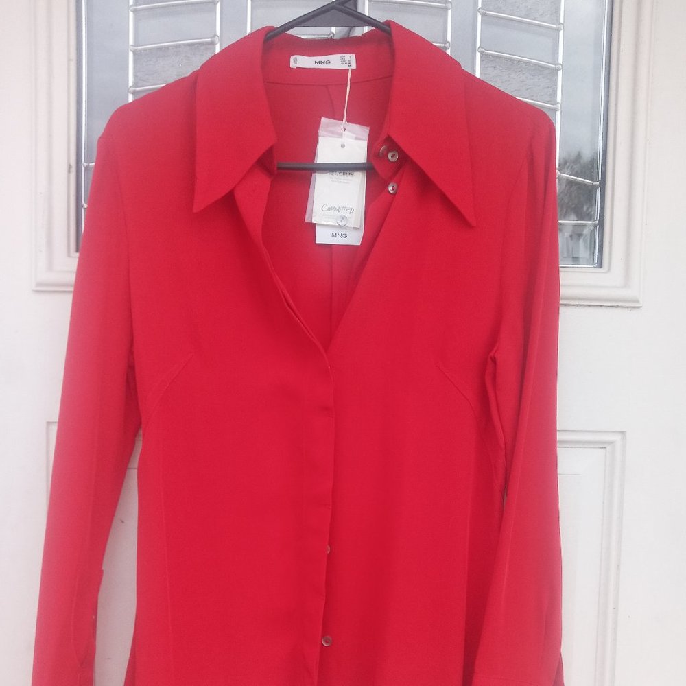 Red button up shirt